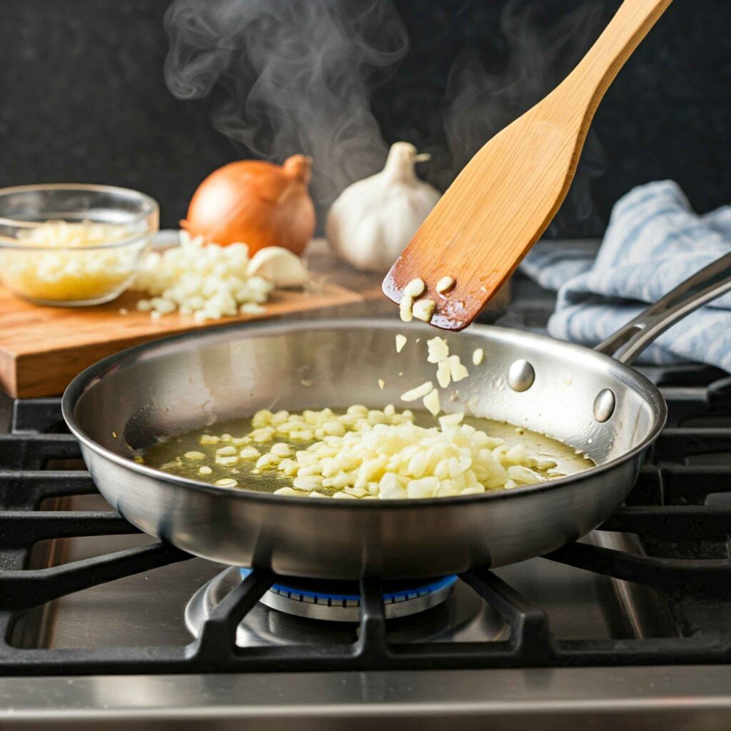 Preheat Pan: Heat a tablespoon of olive oil in a large skillet over medium-high heat.

Cook Beef: Add the minced garlic and chopped onion to the pan, cooking until soft. Then, add the Wagyu ground beef, breaking it apart with a spatula. Cook until browned and no longer pink.