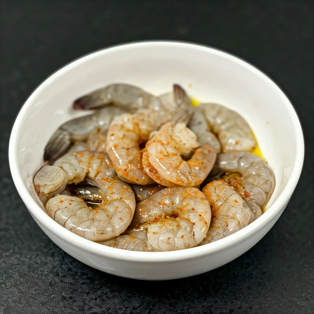 Season It Up: Toss the shrimp in a bowl with your Cajun seasoning, a drizzle of olive oil, and a pinch of salt. Let them hang out and soak up the flavor while you prep the rest.