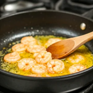 Reduce heat, add remaining butter, lemon juice, and stir gently to coat the shrimp.