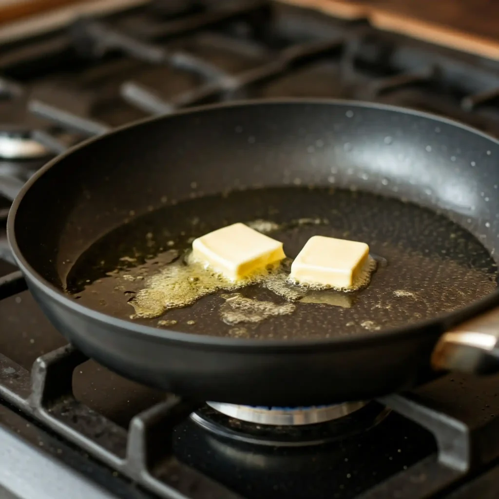 Heat: Heat olive oil and butter in a skillet over medium heat.