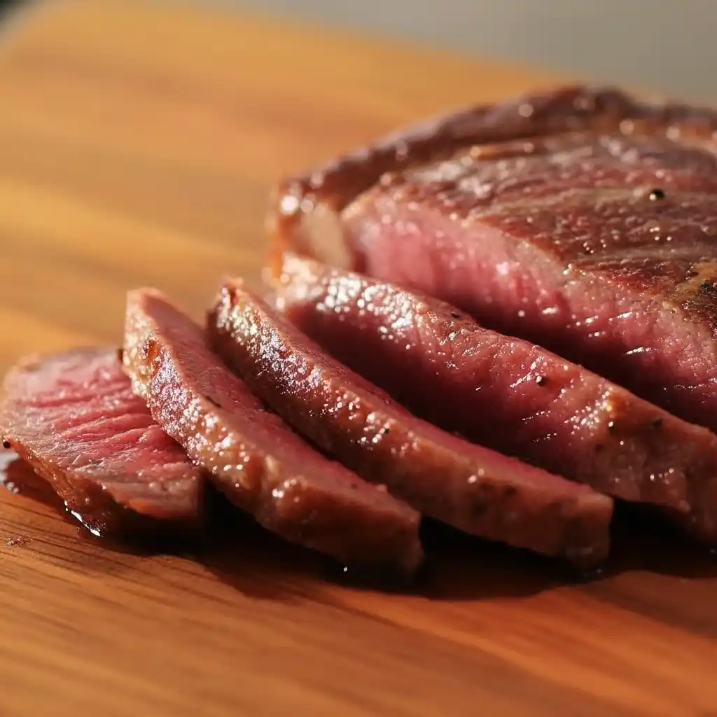 Perfectly seared and sliced Kobe beef steak showing pink center – how to cook Kobe steak