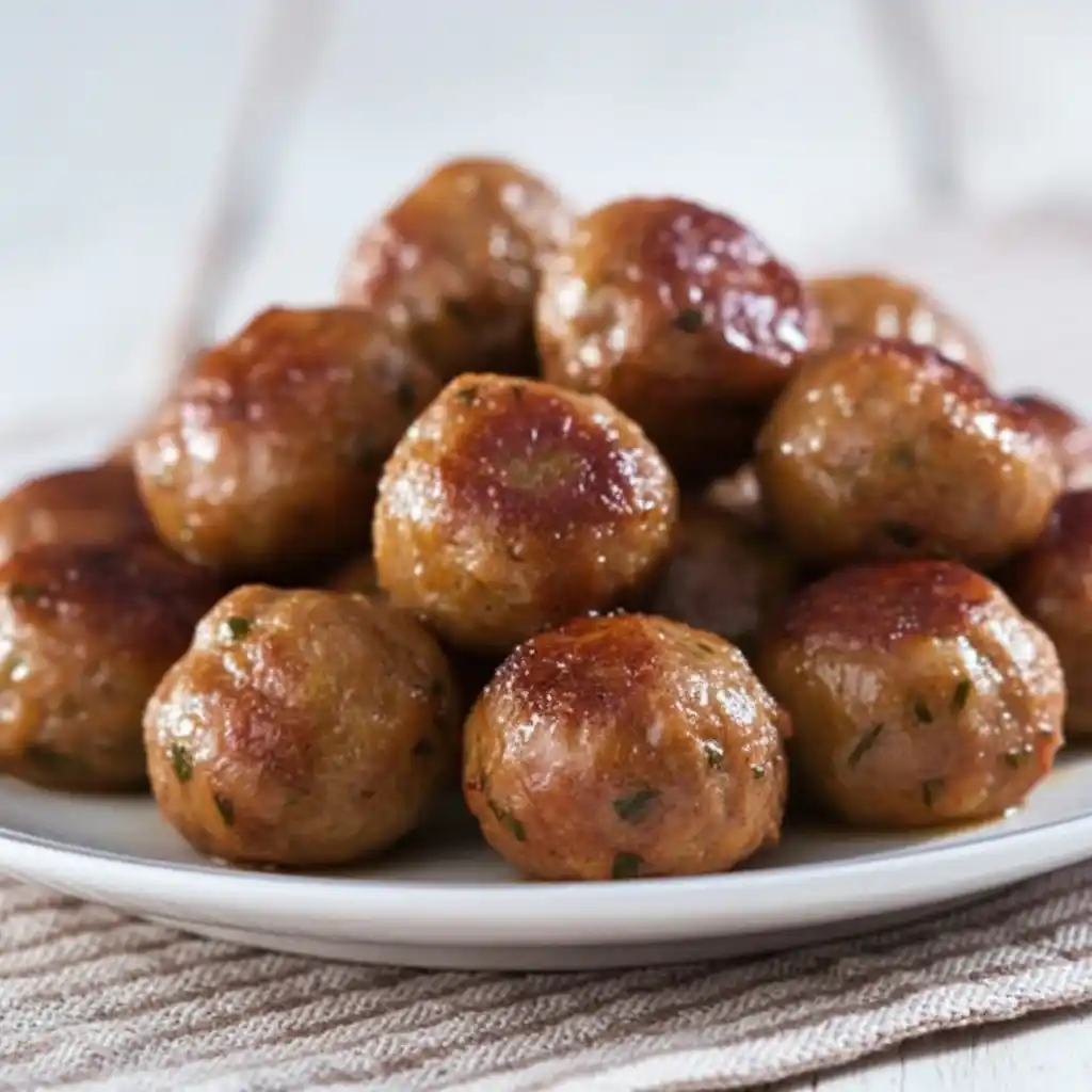 Plate of browned Kobe beef meatballs without sauce