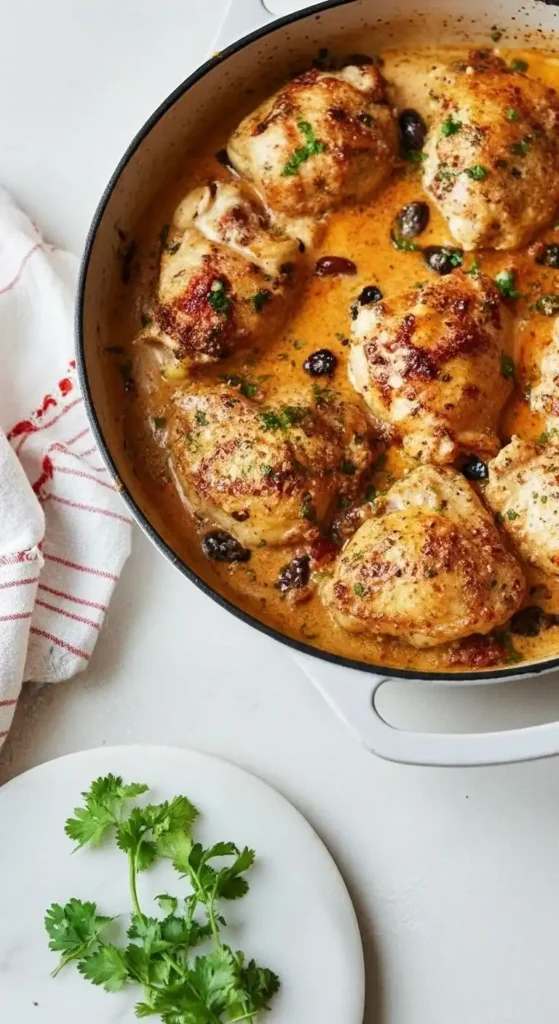 skillet of creamy marry me chicken thighs