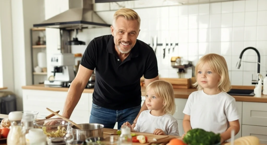 Noor cooking with his kids 