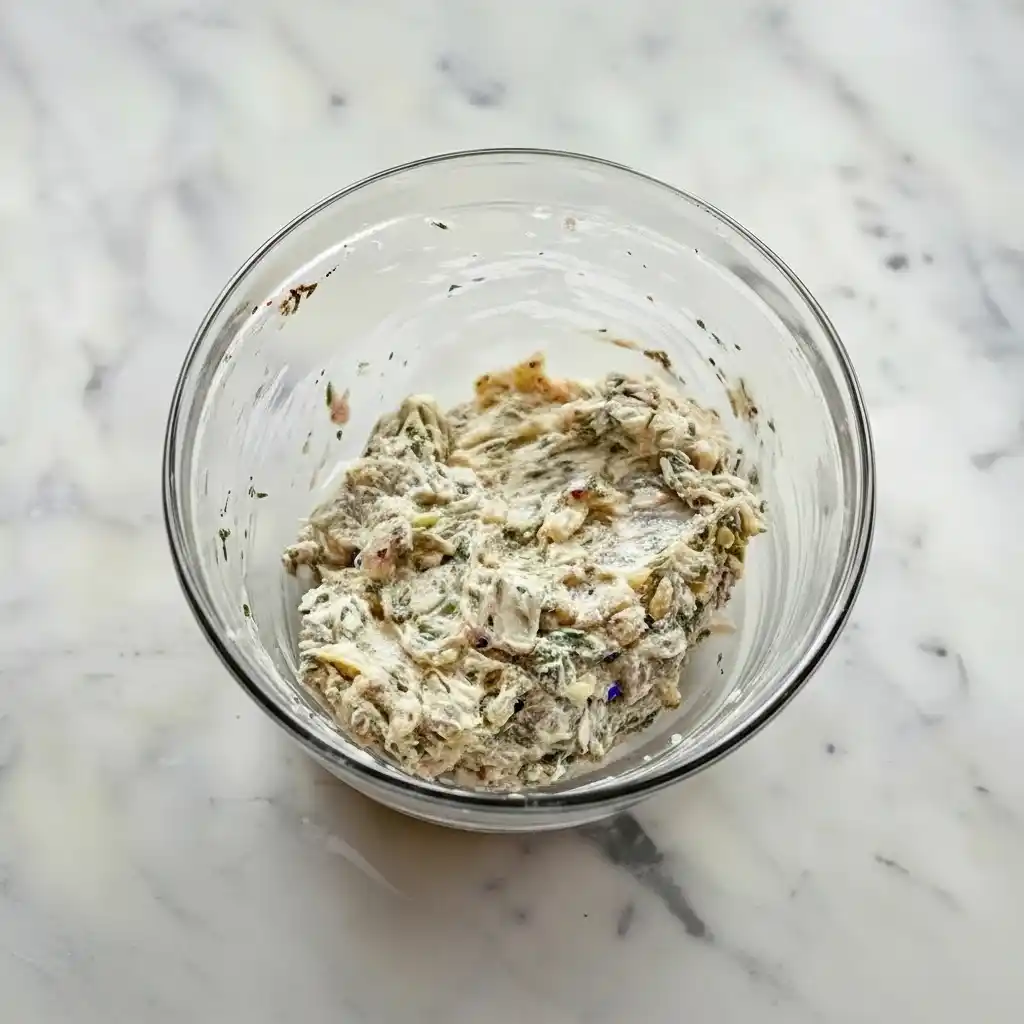 Glass bowl filled with garlic-herb butter mixture made with rosemary, thyme, garlic, and softened butter.