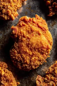 crispy baked hot honey chicken coated in cornflake crust