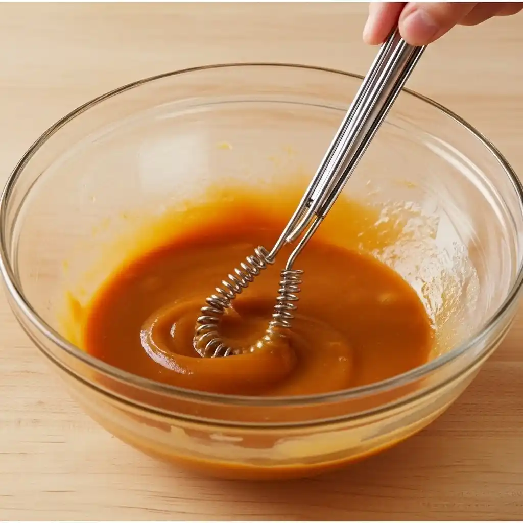 whisking miso glaze in bowl