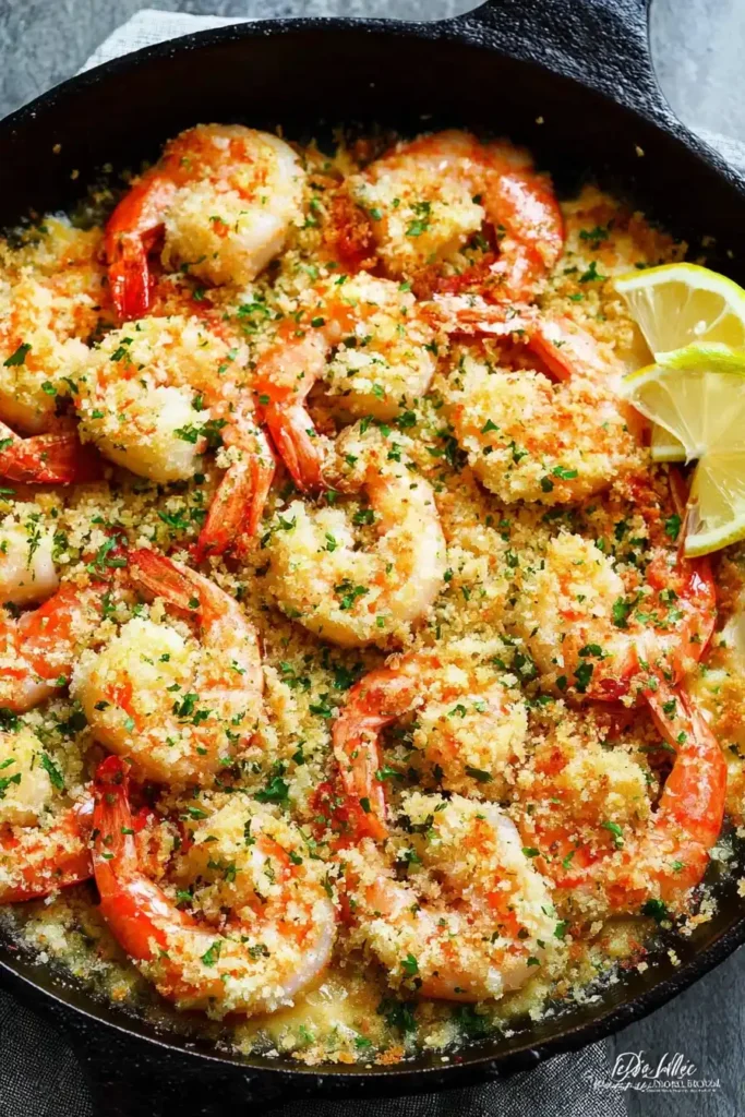 Baked Shrimp Scampi with crispy breadcrumbs and parsley