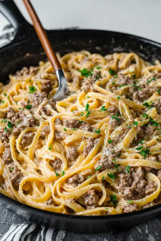 Creamy One-Pot Garlic Butter Beef Pasta