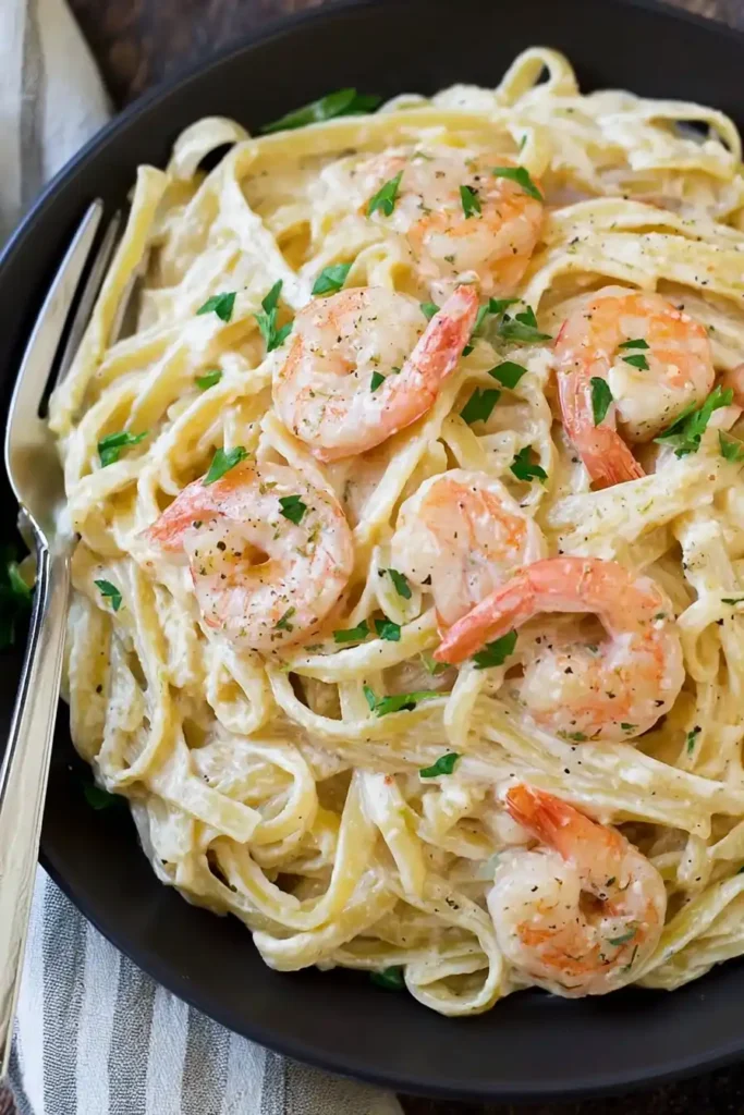 Creamy Shrimp Scampi Pasta with garlic and parmesan sauce
