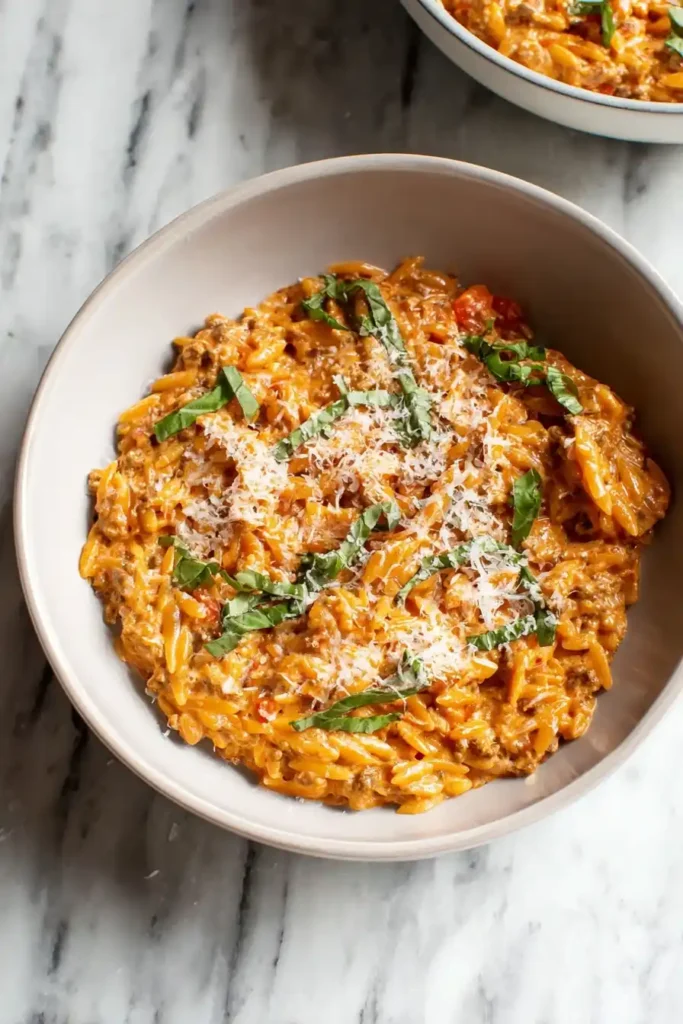 Ground Beef Orzo in Tomato Cream Sauce – Easy One Pot Dinner Recipe ground beef recipes