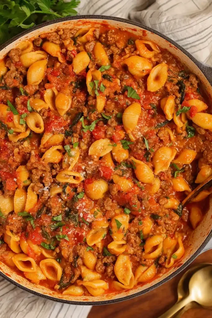 Ground Beef and Cherry Tomato Pasta Skillet