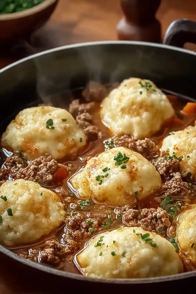 Ground Beef and Dumplings One Pot Comfort Meal ground beef recipes