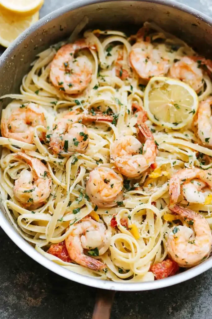 One-pan shrimp scampi linguine with lemon and herbs