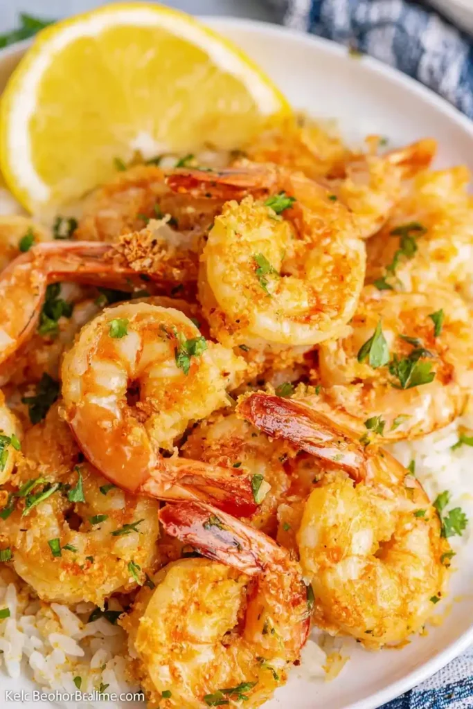 Air Fryer Shrimp Scampi with garlic butter and lemon