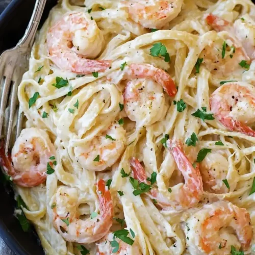 Creamy Shrimp Scampi Pasta with angel hair pasta in garlic butter sauce