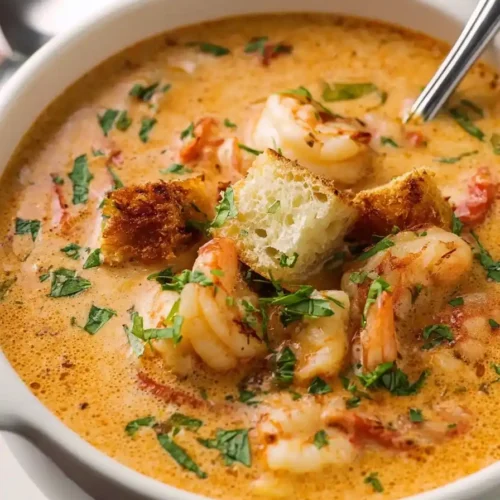 Crockpot Seafood Bisque Recipe with shrimp, crab, and creamy broth