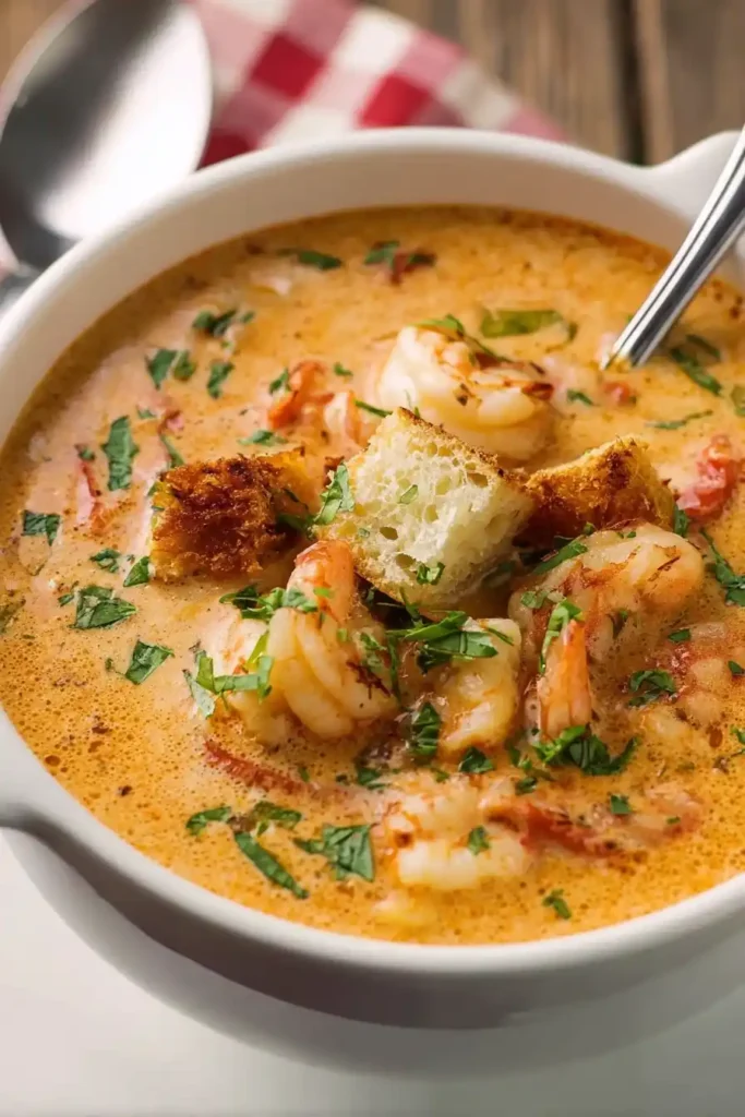 Crockpot Seafood Bisque Recipe with shrimp, crab, and creamy broth