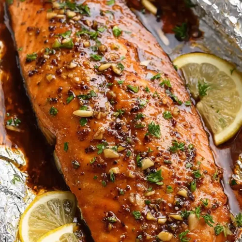 Garlic Brown Sugar Glazed Salmon baked with brown sugar, garlic, and soy glaze