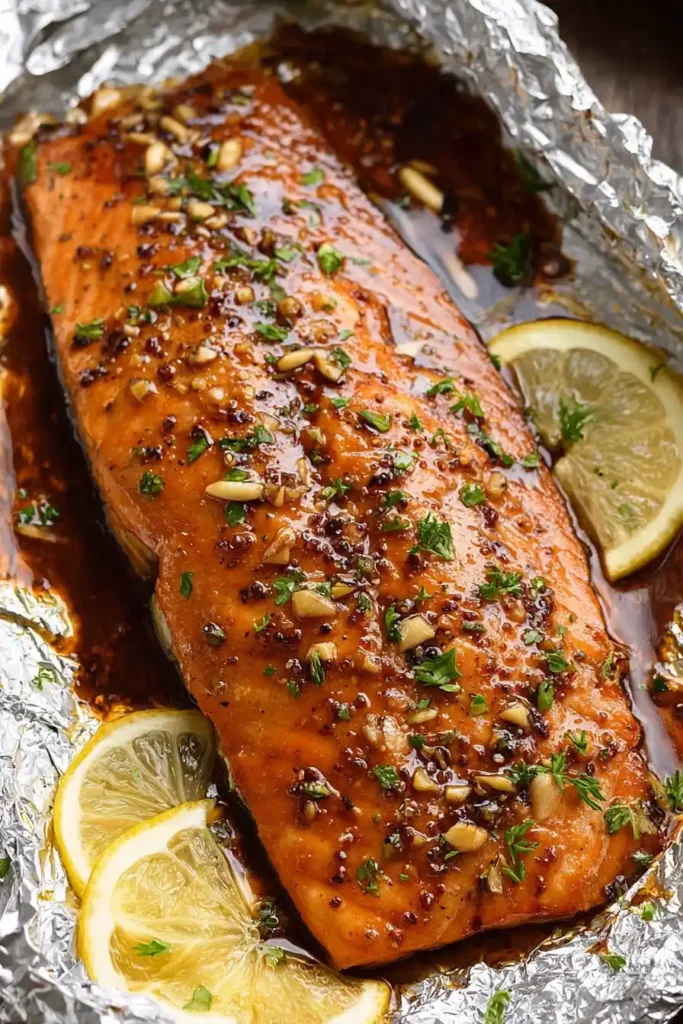 Garlic Brown Sugar Glazed Salmon baked with brown sugar, garlic, and soy glaze