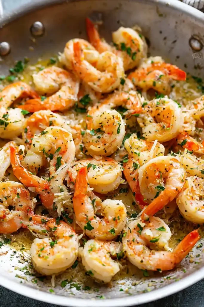Classic Garlic Butter Shrimp Scampi served over linguine with a fresh parsley garnish.