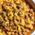 Homemade Hamburger Helper with macaroni and beef in a creamy tomato cheddar sauce