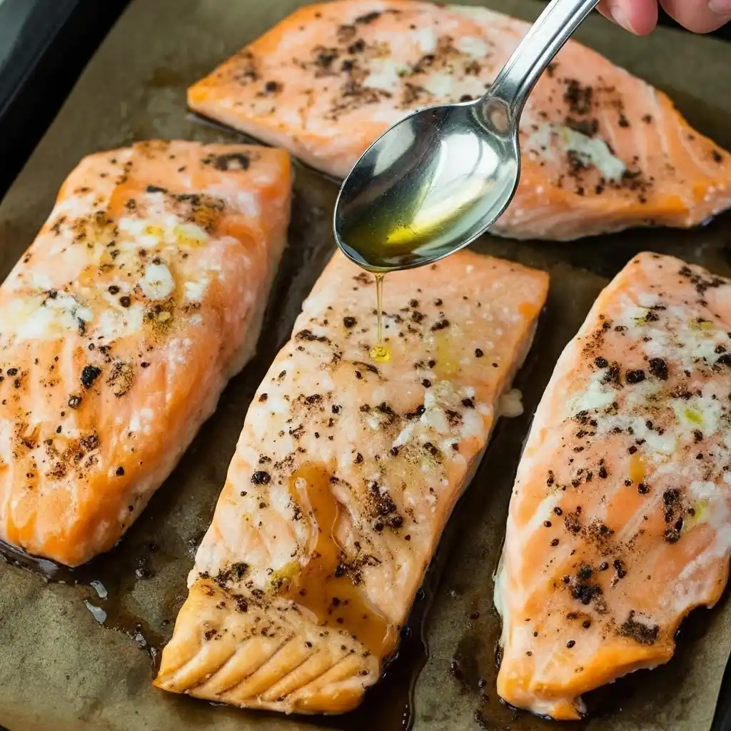 baked salmon fillets out of oven