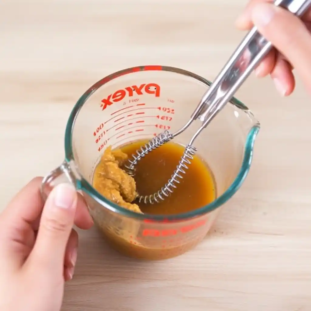 mixing miso paste with soy sauce mirin and sake