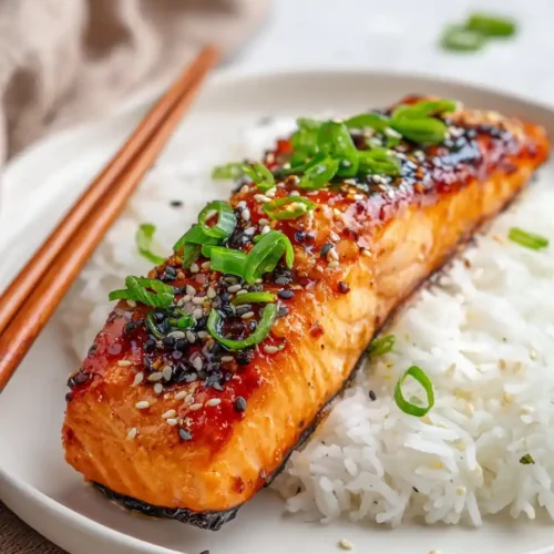 Miso Salmon Marinade served with jasmine rice and sesame seeds