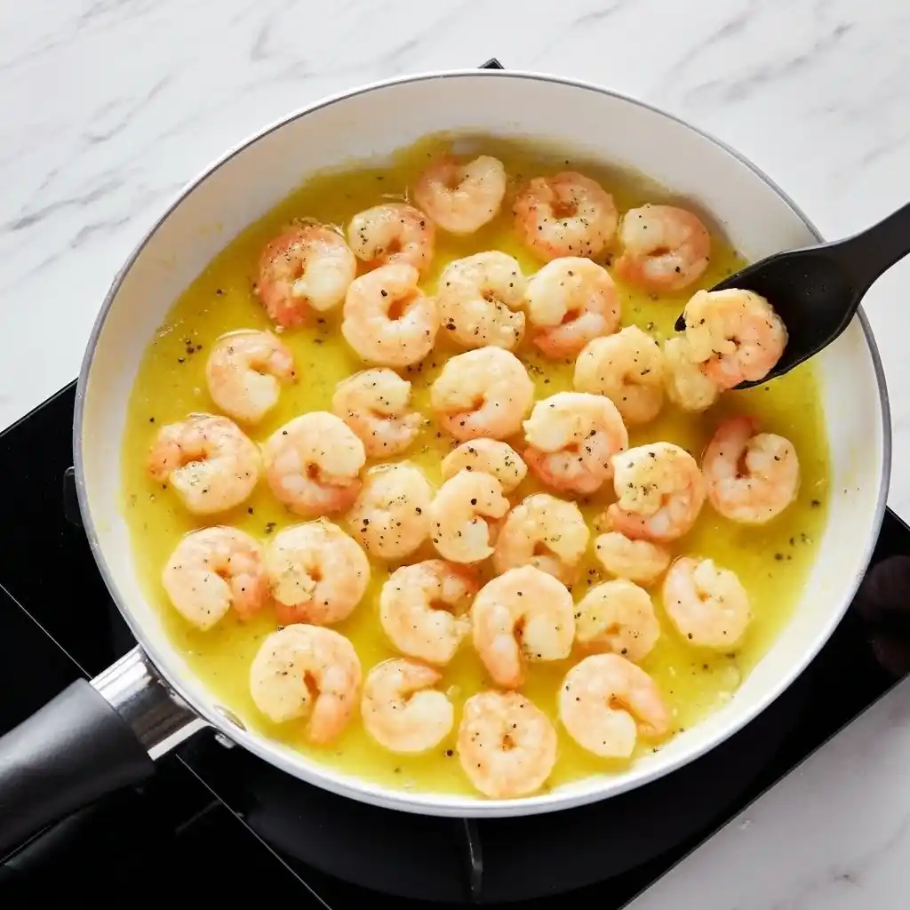 Sautéing shrimp in butter and garlic