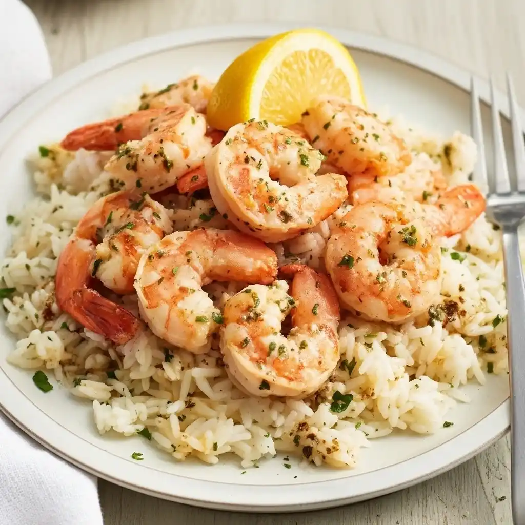Shrimp Scampi Served Over Rice