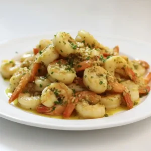 Spicy shrimp scampi with chili flakes served