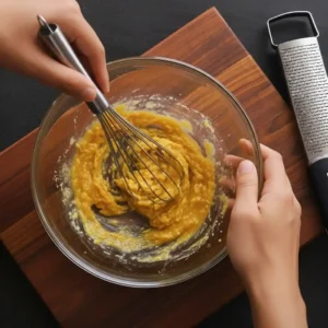 Whisking miso glaze for Sticky Miso Salmon Bowl