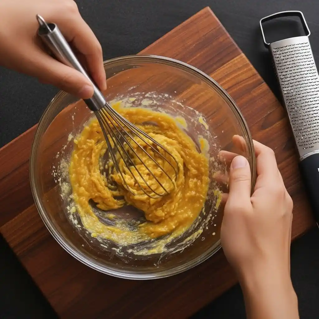 Whisking miso glaze for Sticky Miso Salmon Bowl