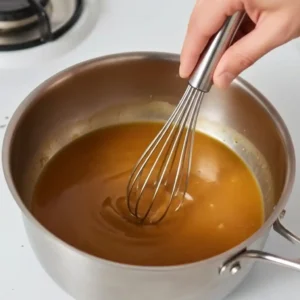Whisking miso marinade in saucepan