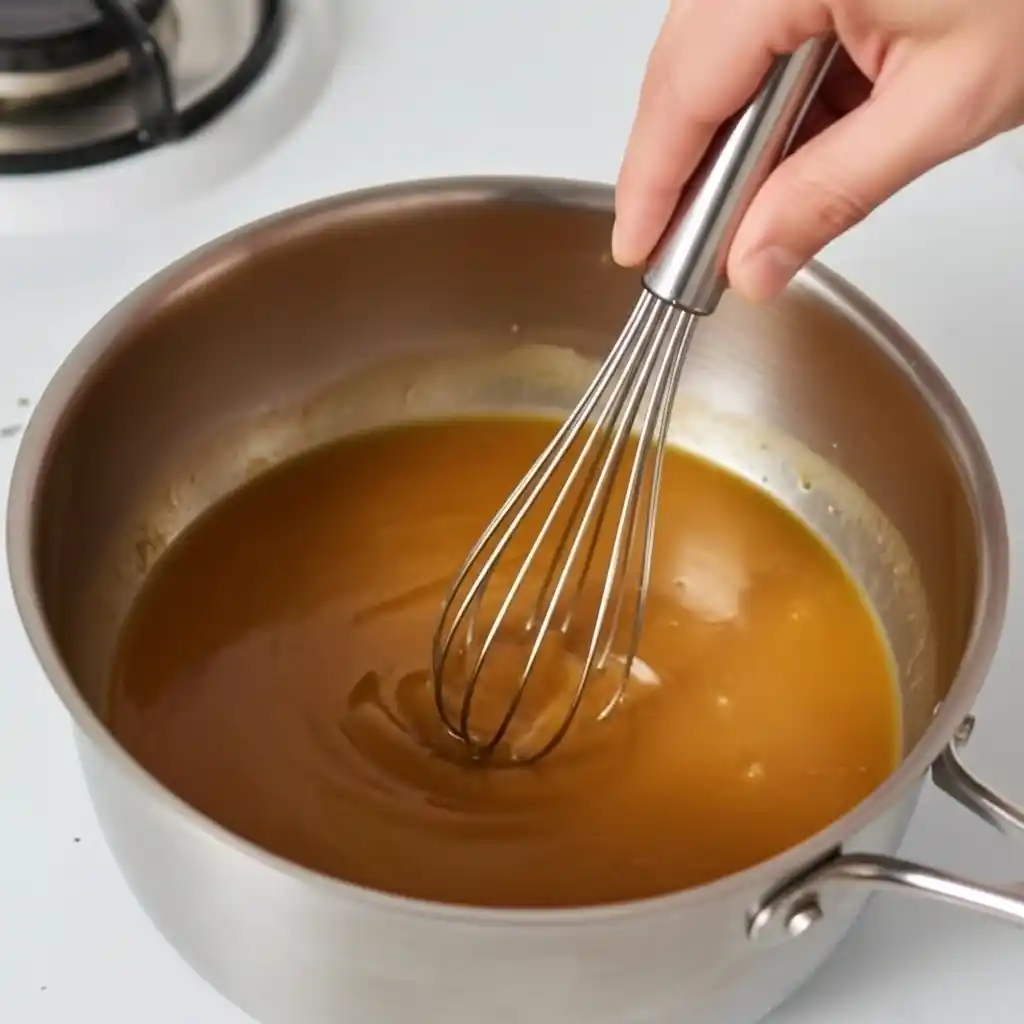 Whisking miso marinade in saucepan
