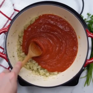 Marinara sauce added for easy chicken parmesan pasta