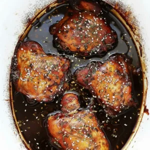 Crockpot Honey Garlic Chicken in slow cooker with sesame glaze