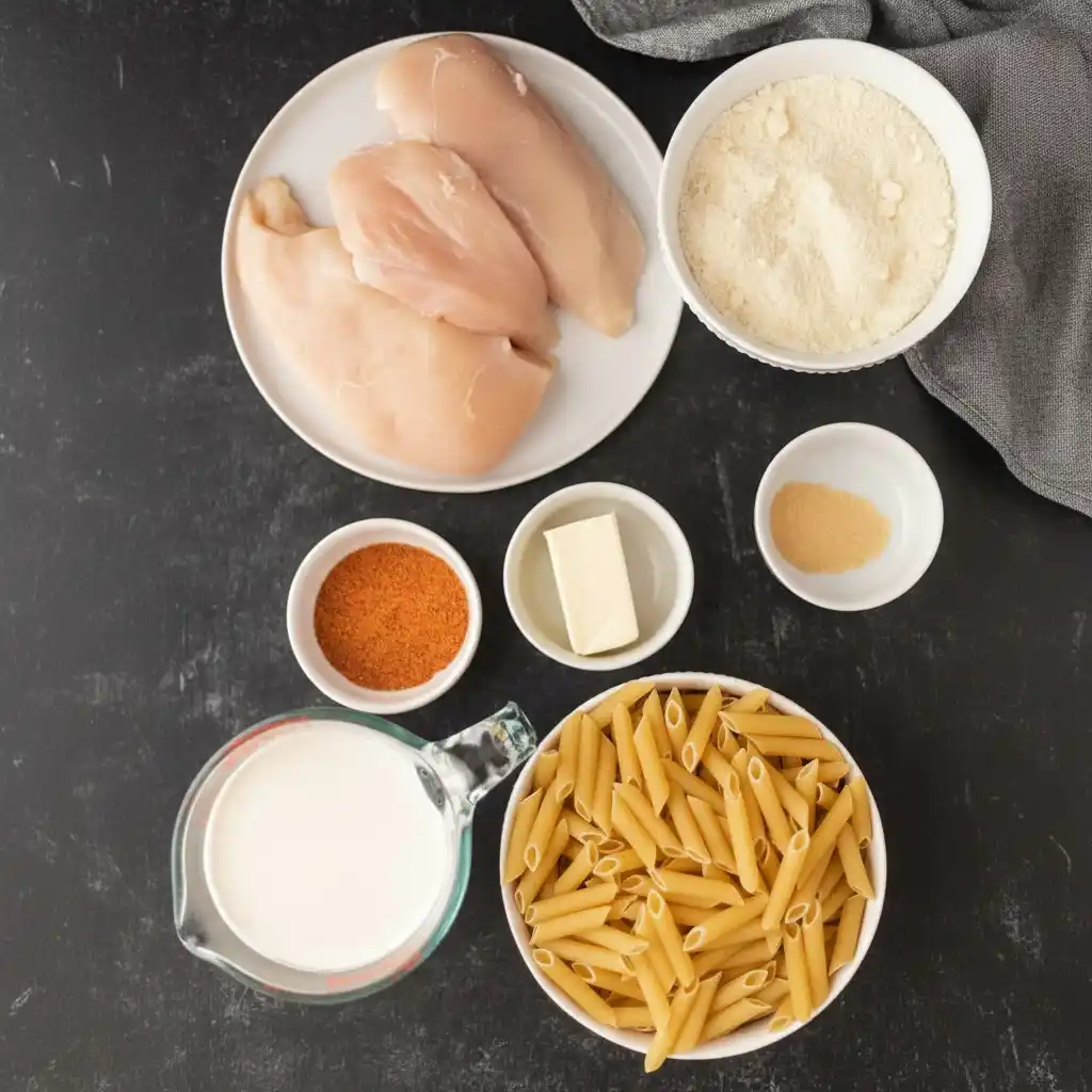 Ingredients for slow cooker Cajun chicken pasta