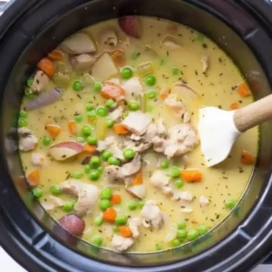 Slow Cooker Creamy Vegetable Chicken Stew in crockpot