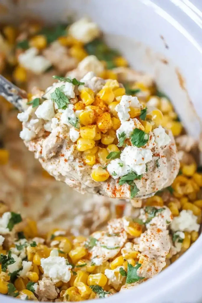 Slow Cooker Street Corn Chicken creamy and cheesy mix