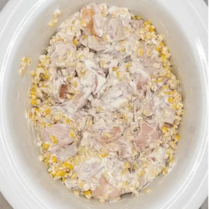 Chicken and corn mixture in creamy sauce