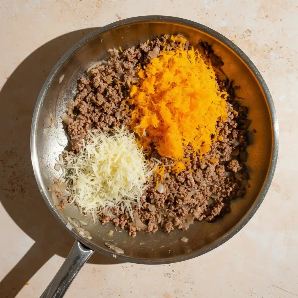 : Ground beef with cheddar and parmesan for Cheeseburger Bomb filling
