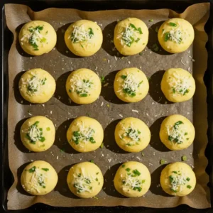 Garlic Parmesan Cheeseburger Bombs dough balls before baking