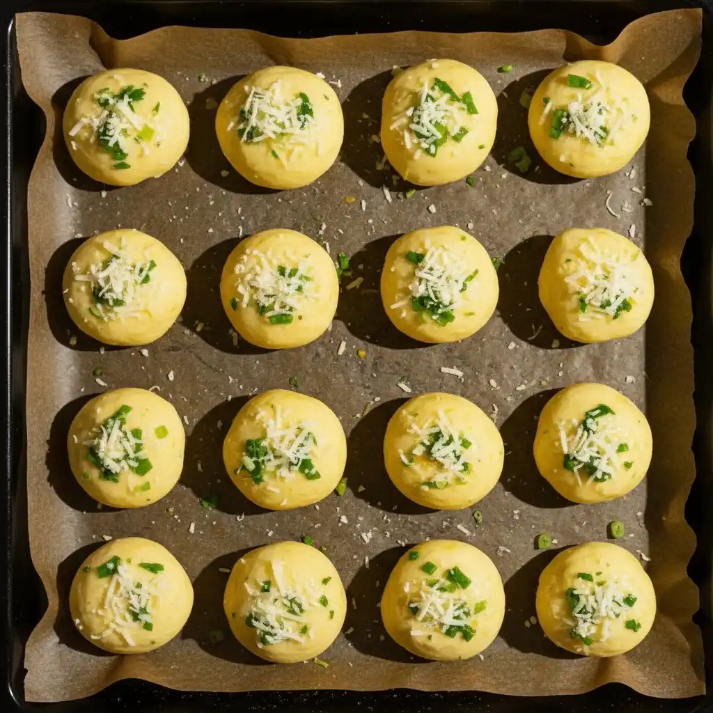 Garlic Parmesan Cheeseburger Bombs dough balls before baking