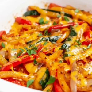 : Best chicken fajita casserole baked with cheese and peppers