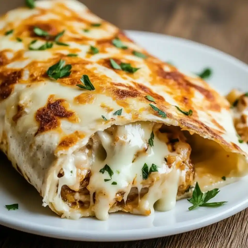 Baked Cheesy Garlic Chicken Wraps with Melted Mozzarella