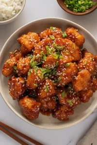Honey Sesame Chicken served with rice