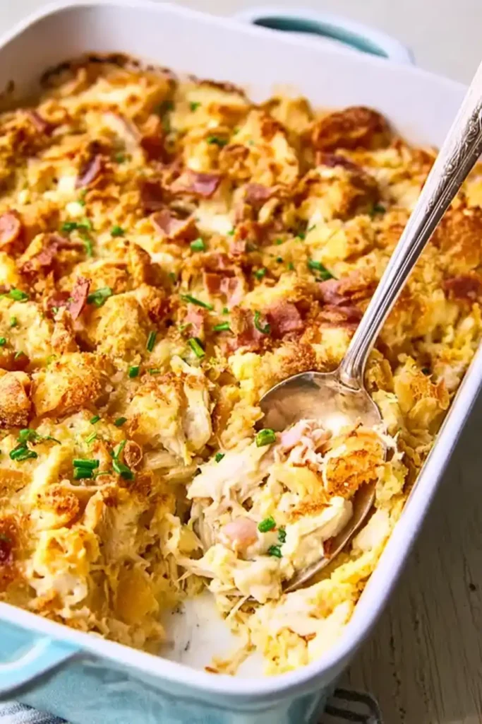 Neiman Marcus Chicken Casserole baked until golden brown