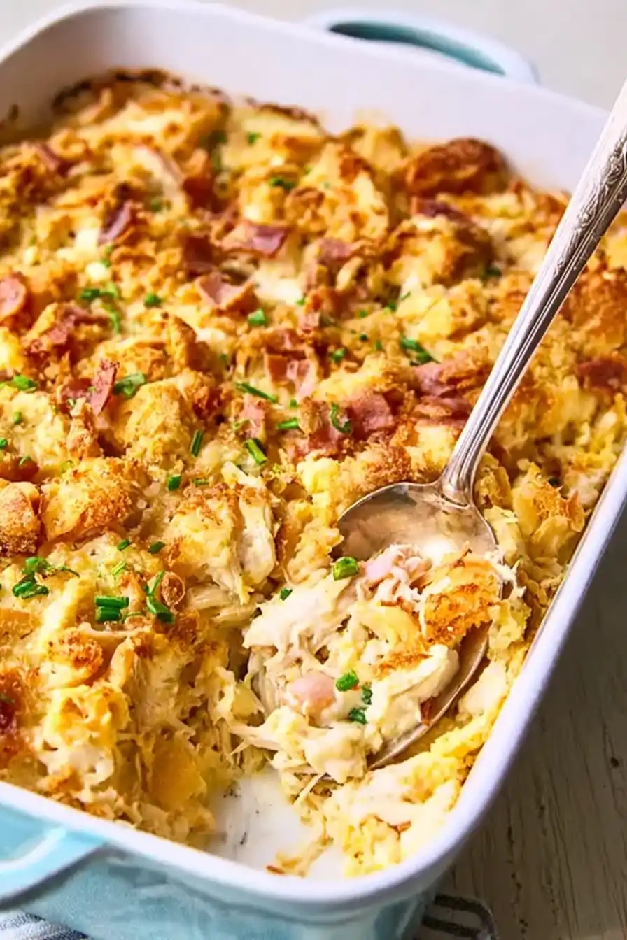 Neiman Marcus Chicken Casserole baked until golden brown